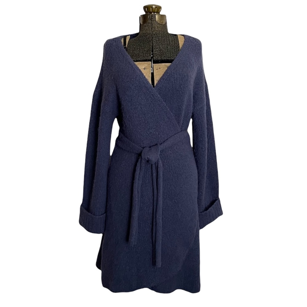 aerie Navy Wrap Belted Cardigan Sweater
